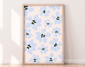 Baby Blue Abstract Floral Wall Art Print || Abstract Flowers Print || Blue Floral Poster Print || Preppy Wall Art Print