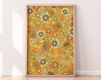 Retro 70s Floral Print: Orange Flower Wall Art (Digital Download)