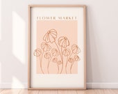 Peachy Neutral Pink Flower Market Wall Art Print Digital Download | Neutral Boho Wall Decor | Floral Wall Art Printable