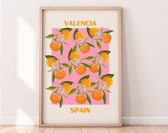 Valencia Spain Oranges Print Digital Download | Colorful Fruit Print Wall Art Download