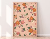 Retro Floral Wall Art Print | Pink Floral Pattern Wall Art | Abstract Flowers Print | Printable Wall Art