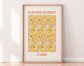 Flower Market Paris Wall Art Print | Floral Wall Art Decor | Paris Floral Art Print | Pink & Yellow Floral Wall Art