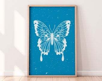 Butterfly Wall Art Print | Blue Preppy Wall Art | Blue Printable Wall Art | Funky Wall Art Print | Preppy Room Decor