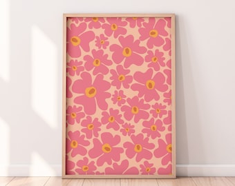 Pink Wavy Flowers Art Print: Abstract Floral Wall Decor (Digital Download)
