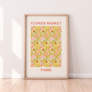 Flower Market Paris Wall Art Print | Floral Wall Art Decor | Paris Floral Art Print | Pink & Yellow Floral Wall Art