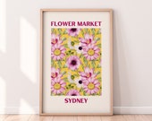 Flower Market Sydney Australia Print | Flower Market Purple & Yellow Wall Art Print | Colorful Wall Art Print