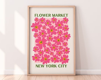 Pink Flower Market NYC Print: Abstract Floral Wall Art (Digital Download)