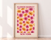 Flower Market NYC Art Print | Watercolor Flowers Print | Printable Wall Art Digital Download | Pink Orange Floral Print