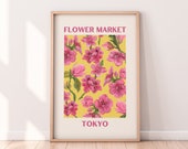 Flower Market Tokyo Print | Flower Market Wall Art Printable | Flower Market Cherry Blossoms Print | Colorful Abstract Floral Wall Art |