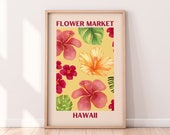 Flower Market Hawaii Print | Flower Market Wall Art | Flower Market Printable Wall Art | Floral Wall Art | Pink Flowers Wall Art Print