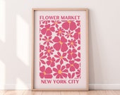 Pink Yellow Flower Market NYC Print | Abstract Flowers Art Print | Floral Wall Art Print | Pink NYC Wall Art Printable