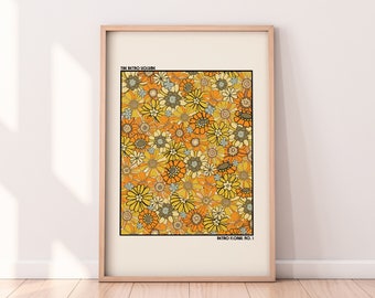 Retro Floral Print: 60s 70s Orange Flower Wall Art (Digital Download)