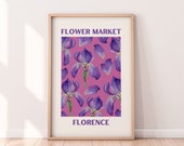 Flower Market Florence Print | Flower Market Lily Iris | Abstract Flower Market Wall Art | Italy Flower Market Art Print | Purple Wall Art