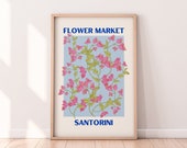 Santorini Greece Flower Market Print Digital Download | Pink Blue Flower Market Print Download | Floral Wall Art Print