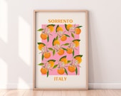 Sorrento Italy Oranges Print | Fruit Wall Art Print | Italy Wall Art Print | Flower Fruit Market Art Print | Pink and Orange Wall Art Decor