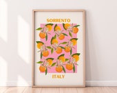 Sorrento Italy Oranges Print | Fruit Wall Art Print | Italy Wall Art Print | Flower Fruit Market Art Print | Pink and Orange Wall Art Decor