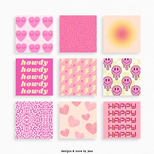 Pink & Yellow Preppy Wall Art (Set of 9) Digital Download | Pink Preppy Art Prints | College Dorm Decor | Pink Preppy Room Decor