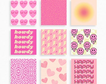 Pink & Yellow Preppy Wall Art (Set of 9) Téléchargement numérique | Pink Preppy Art Prints | | de décoration de dortoir universitaire Décoration de chambre Preppy rose