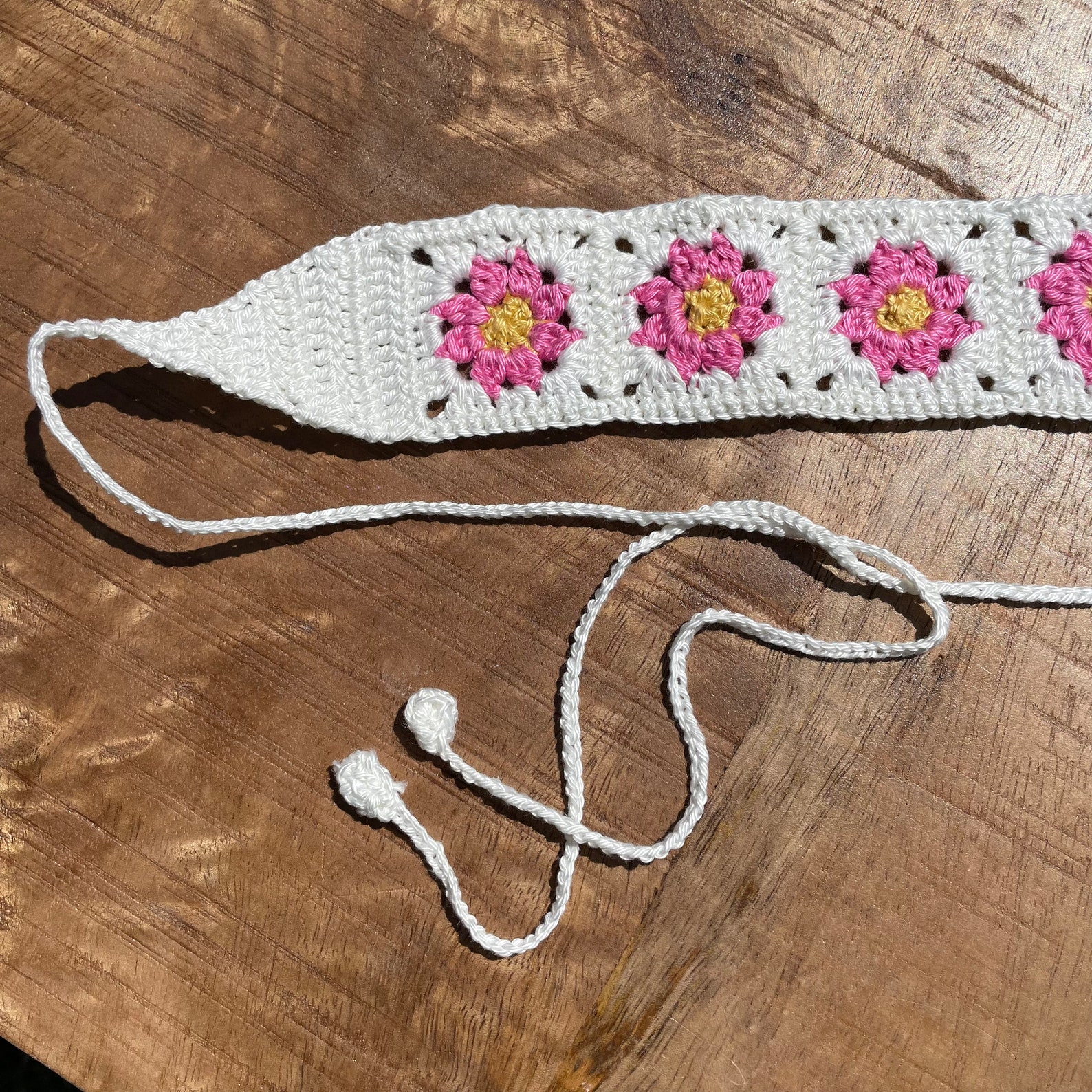 Handmade Crochet Headband Granny Square Crochet Headband With Pink