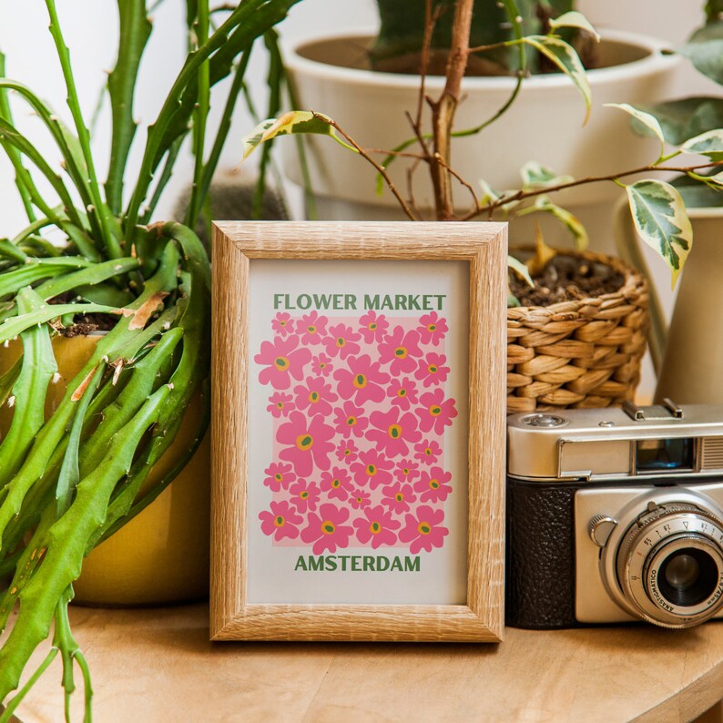 Pink Amsterdam Flower Market Wall Art Print Abstract Flowers Wall Art Print Flower Market Amsterdam Print Printable Wall Art image 2