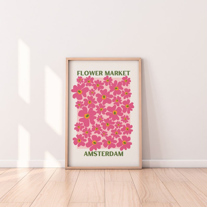 Pink Amsterdam Flower Market Wall Art Print Abstract Flowers Wall Art Print Flower Market Amsterdam Print Printable Wall Art image 1