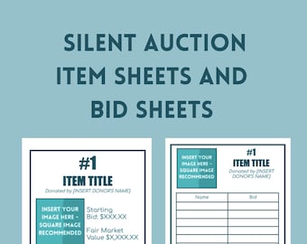 Silent Auction Bid Sheet, Silent Auction Item Sheet, Editable and Printable Form Template, School Fundraiser, Non Profit Gala, Church Event