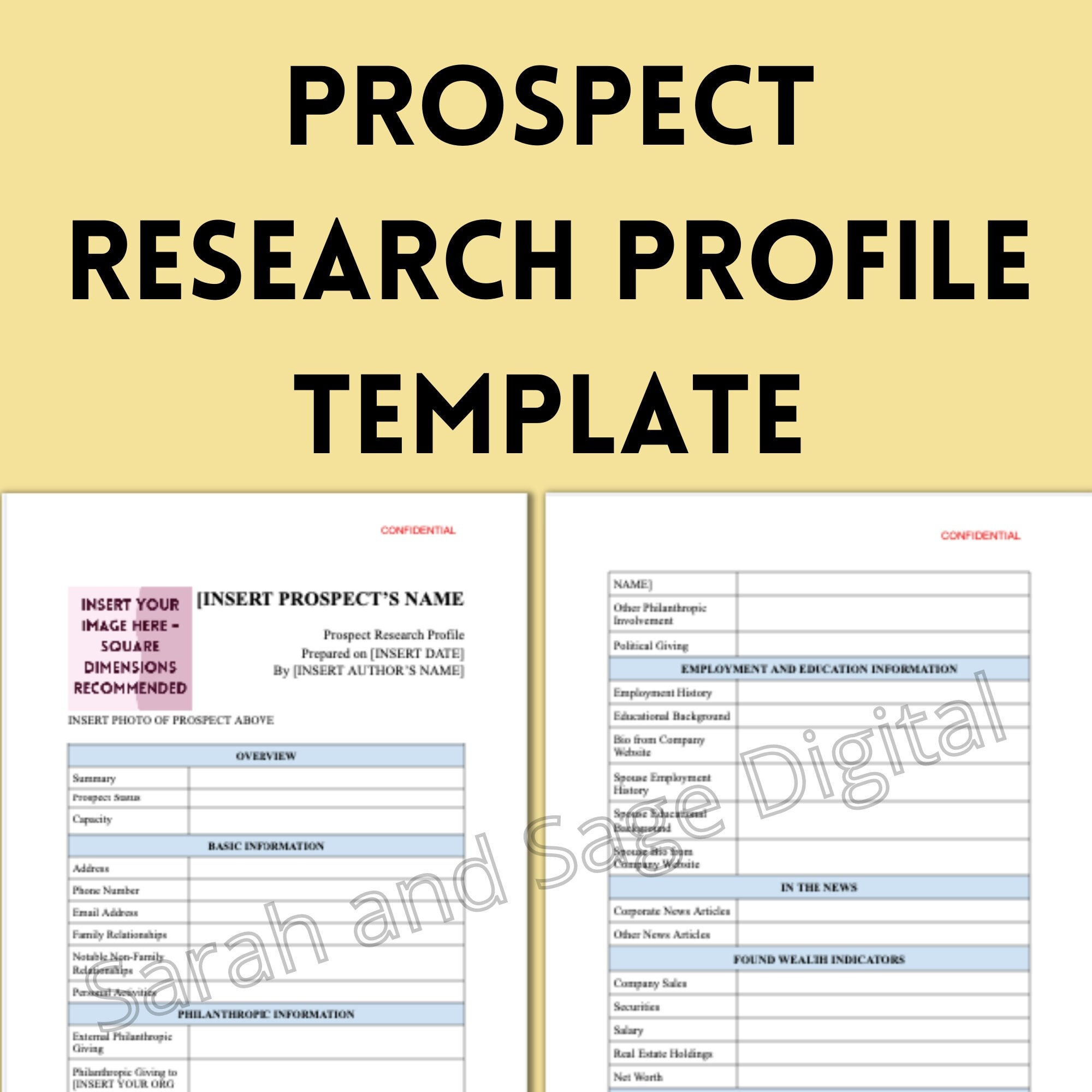 Prospect Research Profile Template, Printable Editable Donor Briefing Prospect Research Profile Template, Printable Editable Donor Briefing