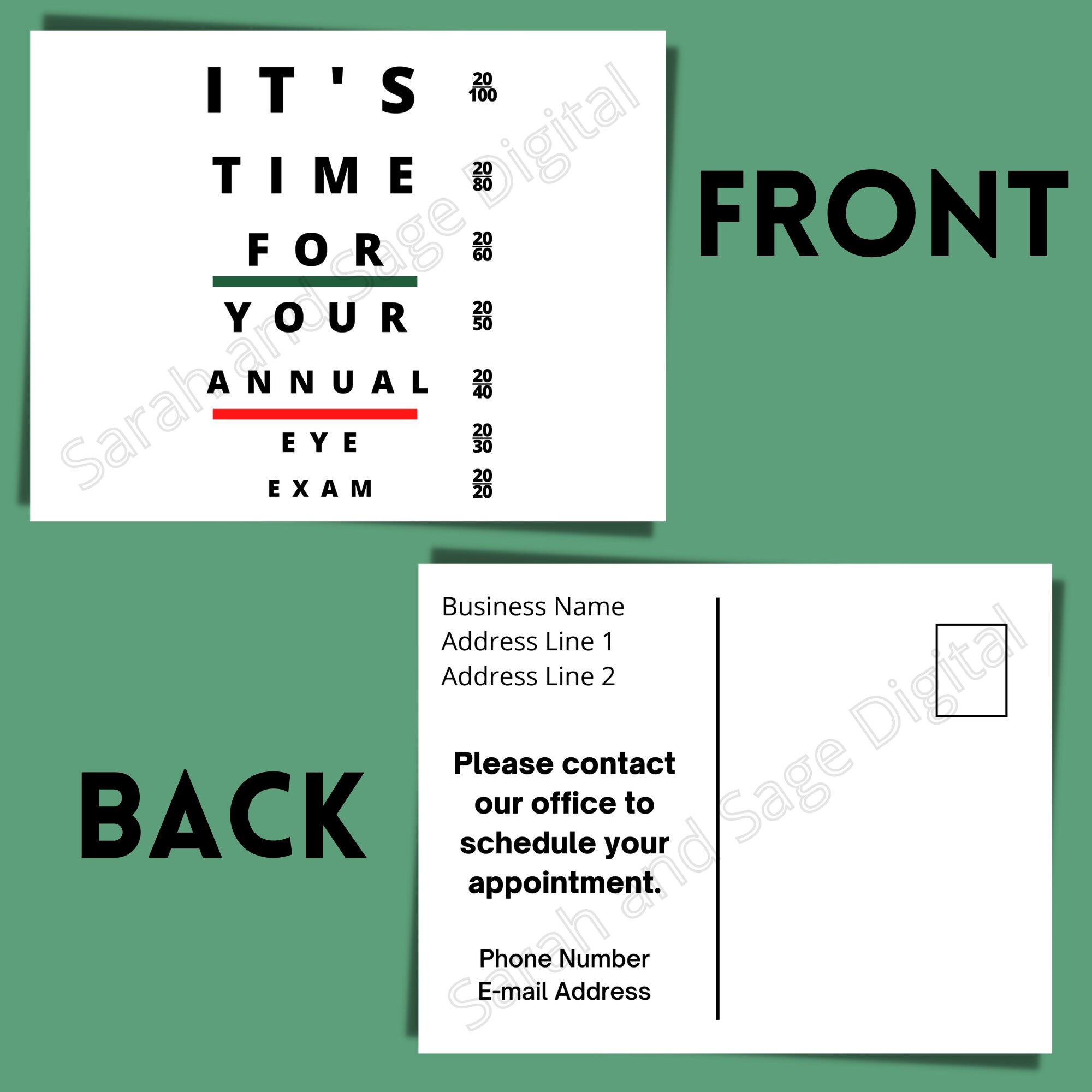 Eye Exam Reminder Post Card Template It's Time for Your Etsy