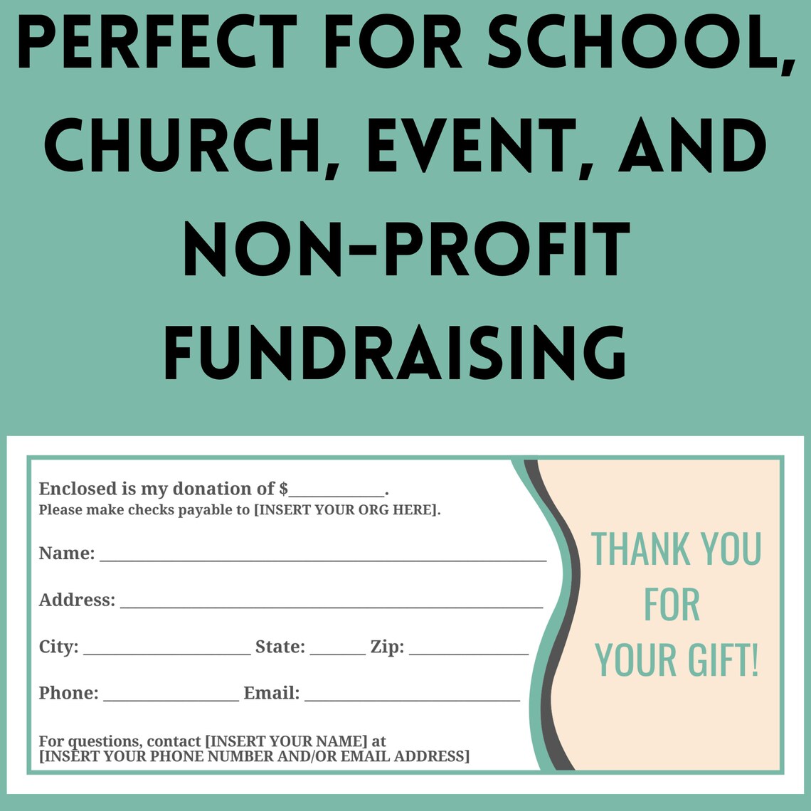 Donation Card Canva Template Editable Printable Donation Etsy