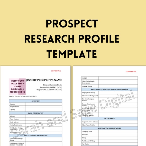 Prospect Research Profile Template, Printable Editable Donor Briefing for Fundraising Meeting, Non-Profit Major Donor Solicitation Materials