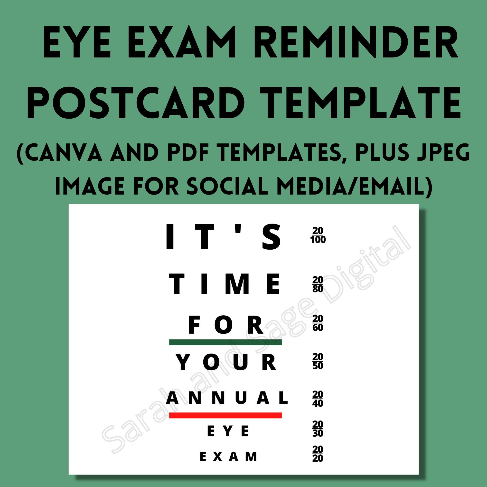 Eye Exam Reminder Post Card Template It's Time for Your Etsy