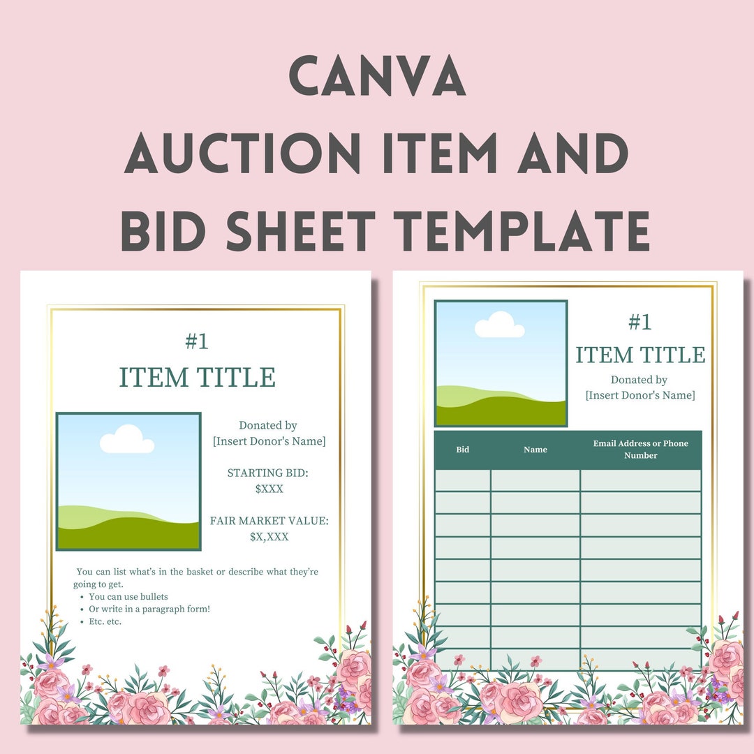 Example Bid Packet Silent Auction Bid Sheet, Item Sheet Canva Template, Auction Packet ...