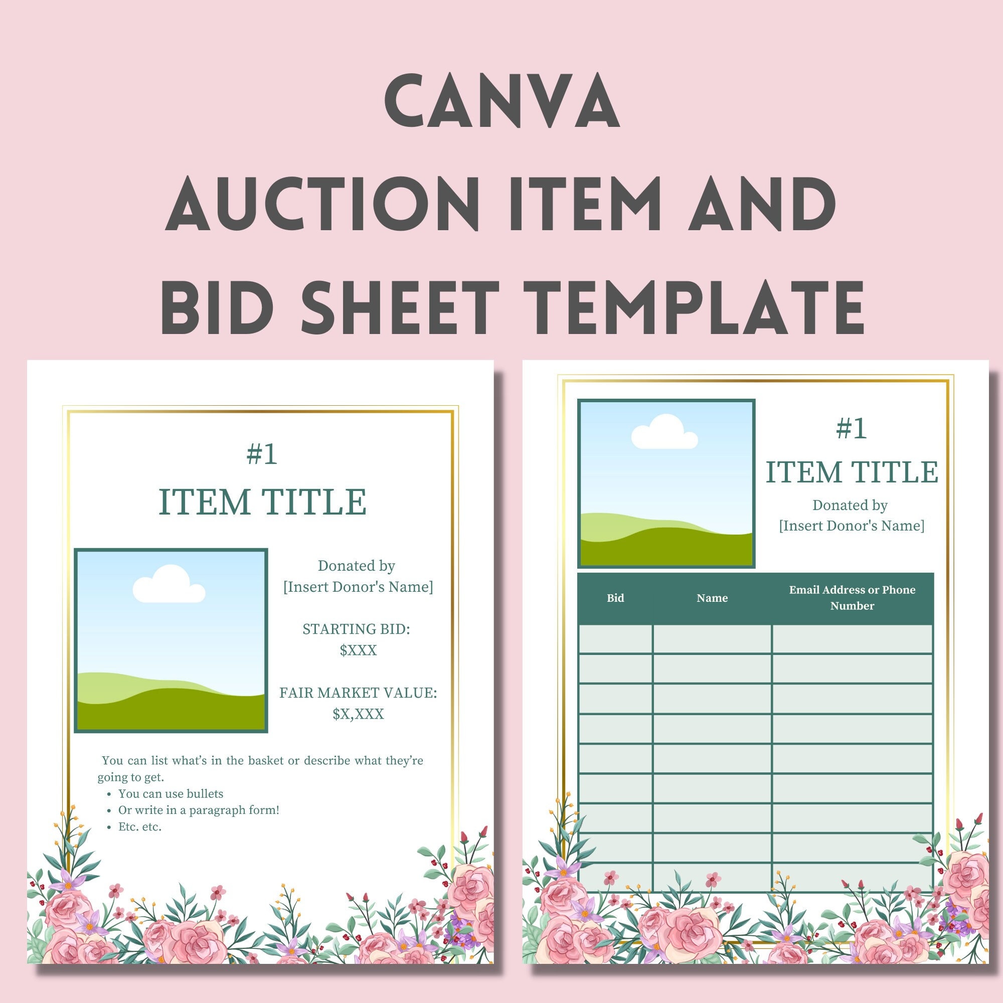Silent Auction Bid Sheet, Item Sheet Canva Template, Auction Packet, Spring Fling Gala, School Fundraiser, Non Profit Church Event, Bid Card