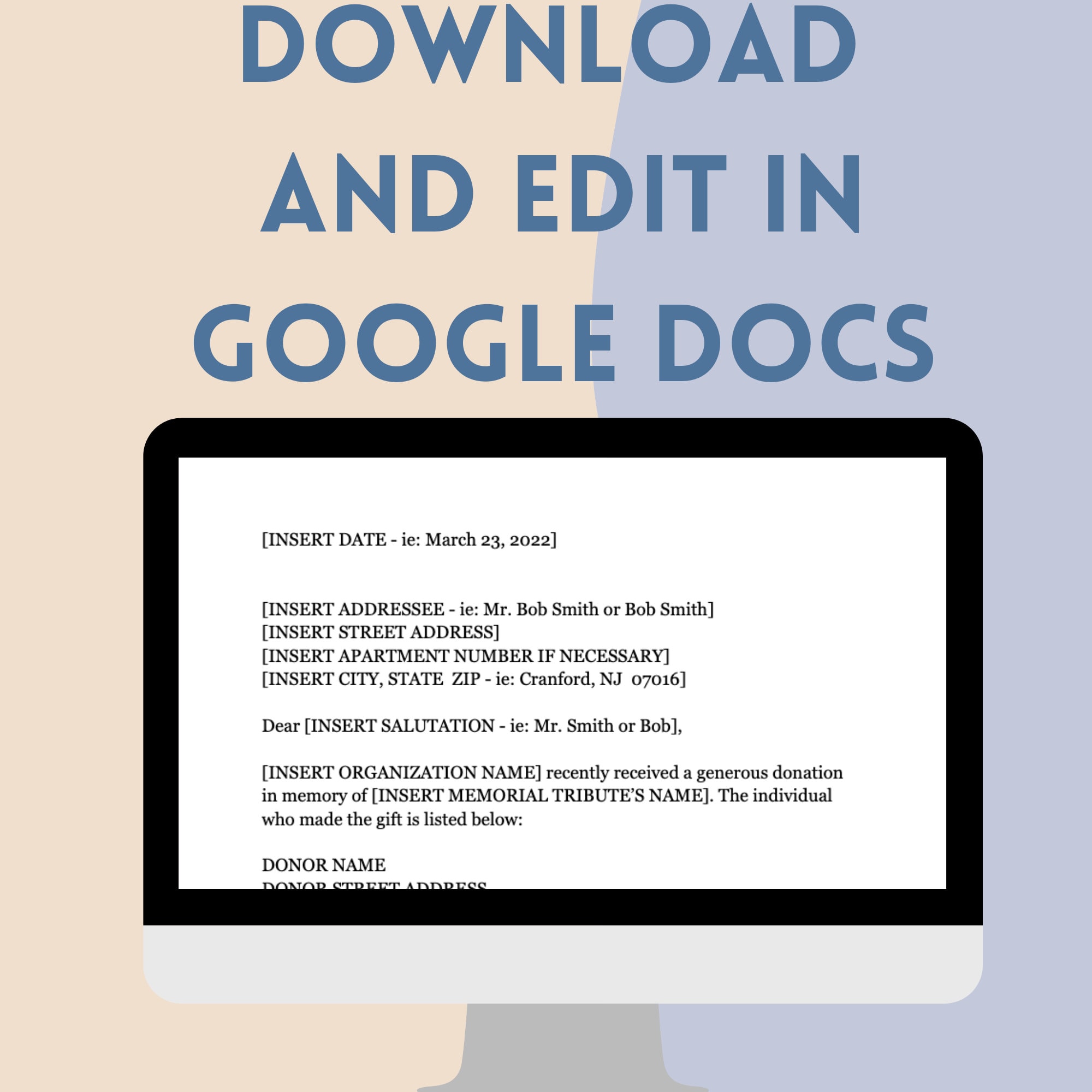 Memorial Gift Letter Template to Notify Family of Gift Made in Memory