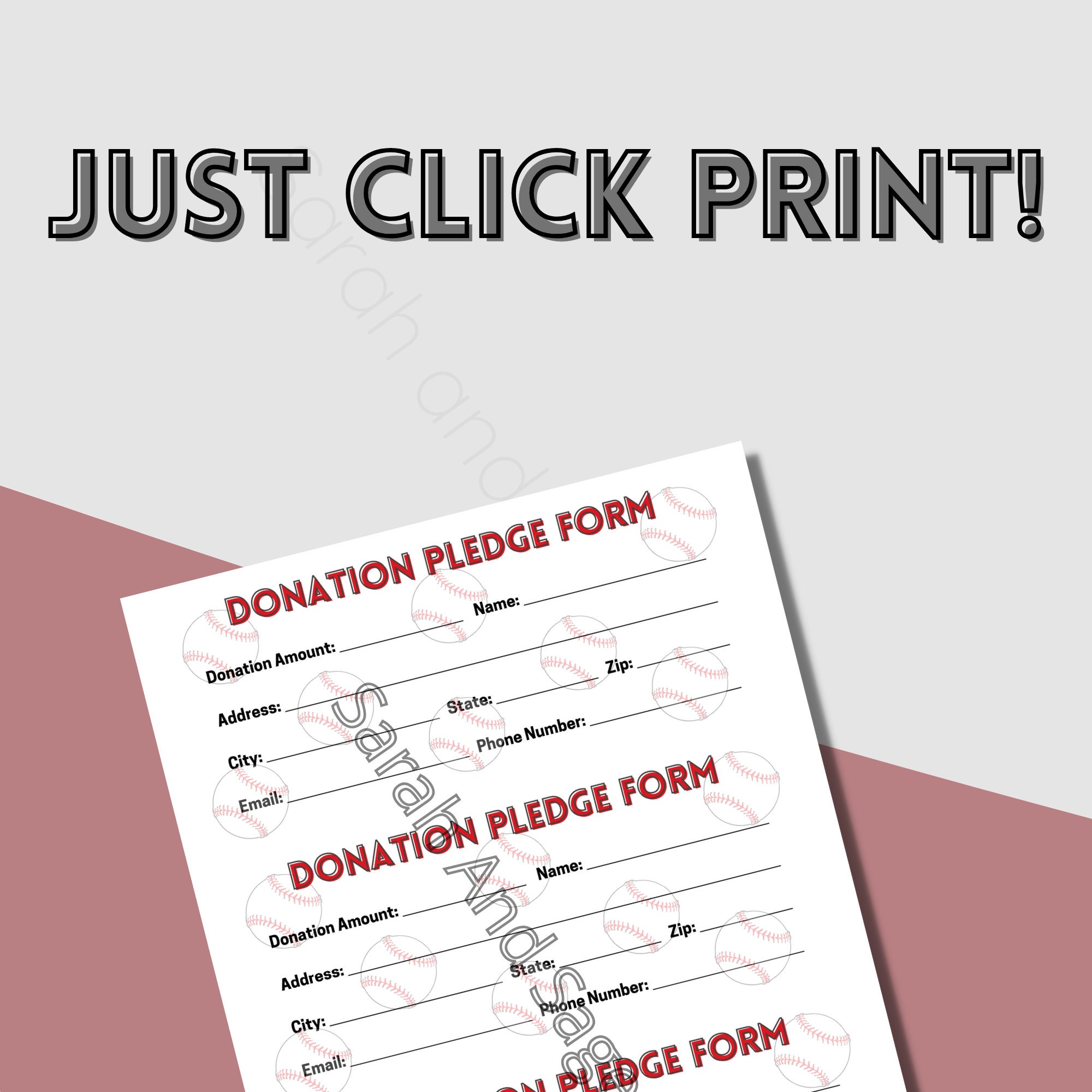 Baseball Team Donation Form 3 per Page, Softball Donation, Little