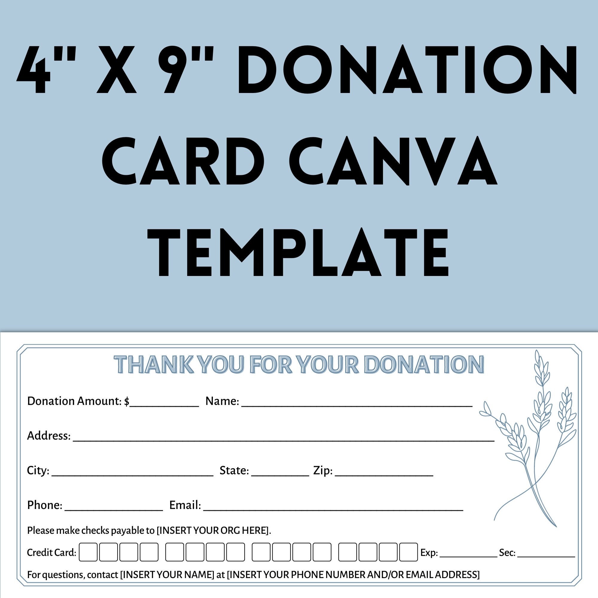 Donation Card Canva Template Editable Printable Donation Etsy Donation Card Canva Template Editable Printable Donation Etsy