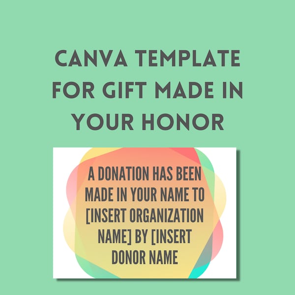 Gift Made in Your Name Card Canva Template, Printable for Wedding, Birthday, Holiday, Donation Tribute Card Instant Download in Two Sizes