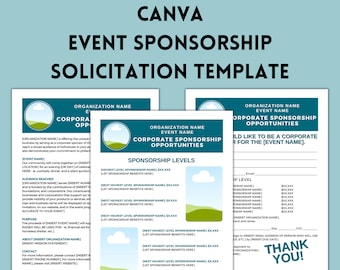 Canva Sponsorship Solicitation Package Template, Printable Editable Fundraising Proposal, Gala and Special Event Form, Instant Download