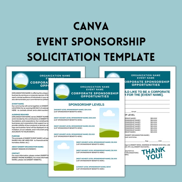 Canva Sponsorship Solicitation Package Template, Printable Editable Fundraising Proposal, Gala and Special Event Form, Instant Download