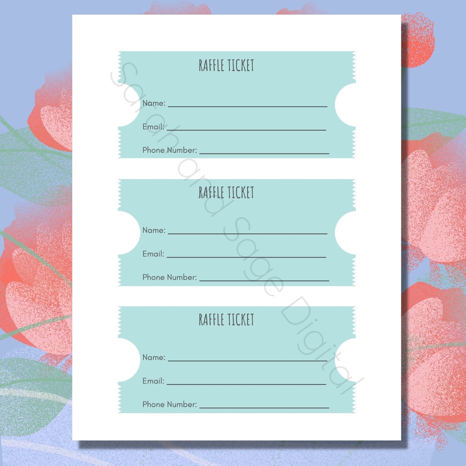 Small Tickets Printable Raffle Tickets, Small Business Giveaway, Tricky Tray, PTA and ...