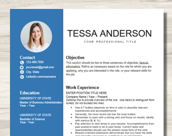 CV Template, Resume Template with Photo Word and Google Docs | Professional Resume + Cover Letter, Resume Guide, References