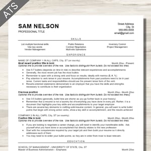 ATS Resume Template Google Docs Word | ATS Friendly Resume Template Minimalist Modern Resume Ats CV Template 2 page Resume | Business