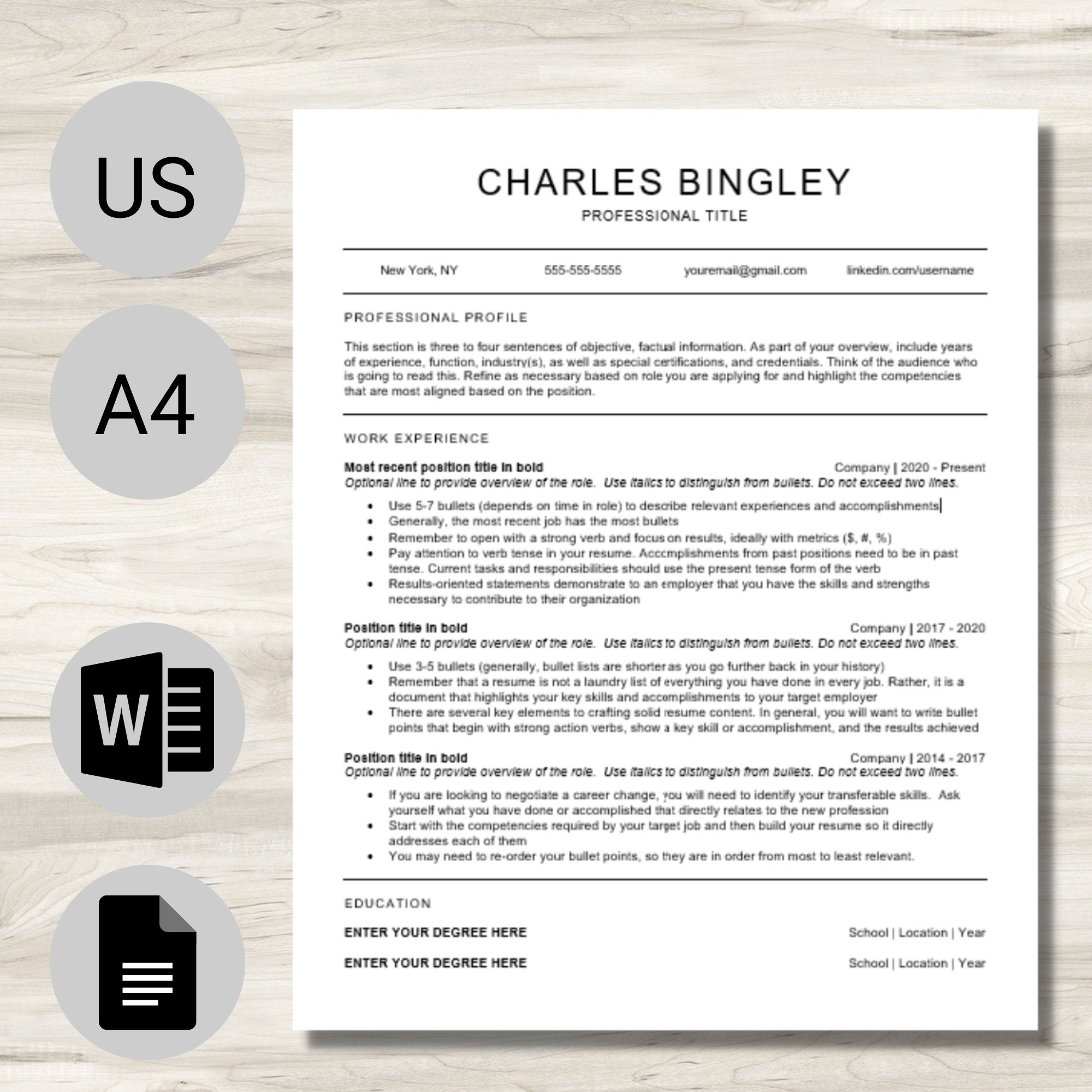 Clean ATS Resume Template for Word and Google Docs | Professional ...