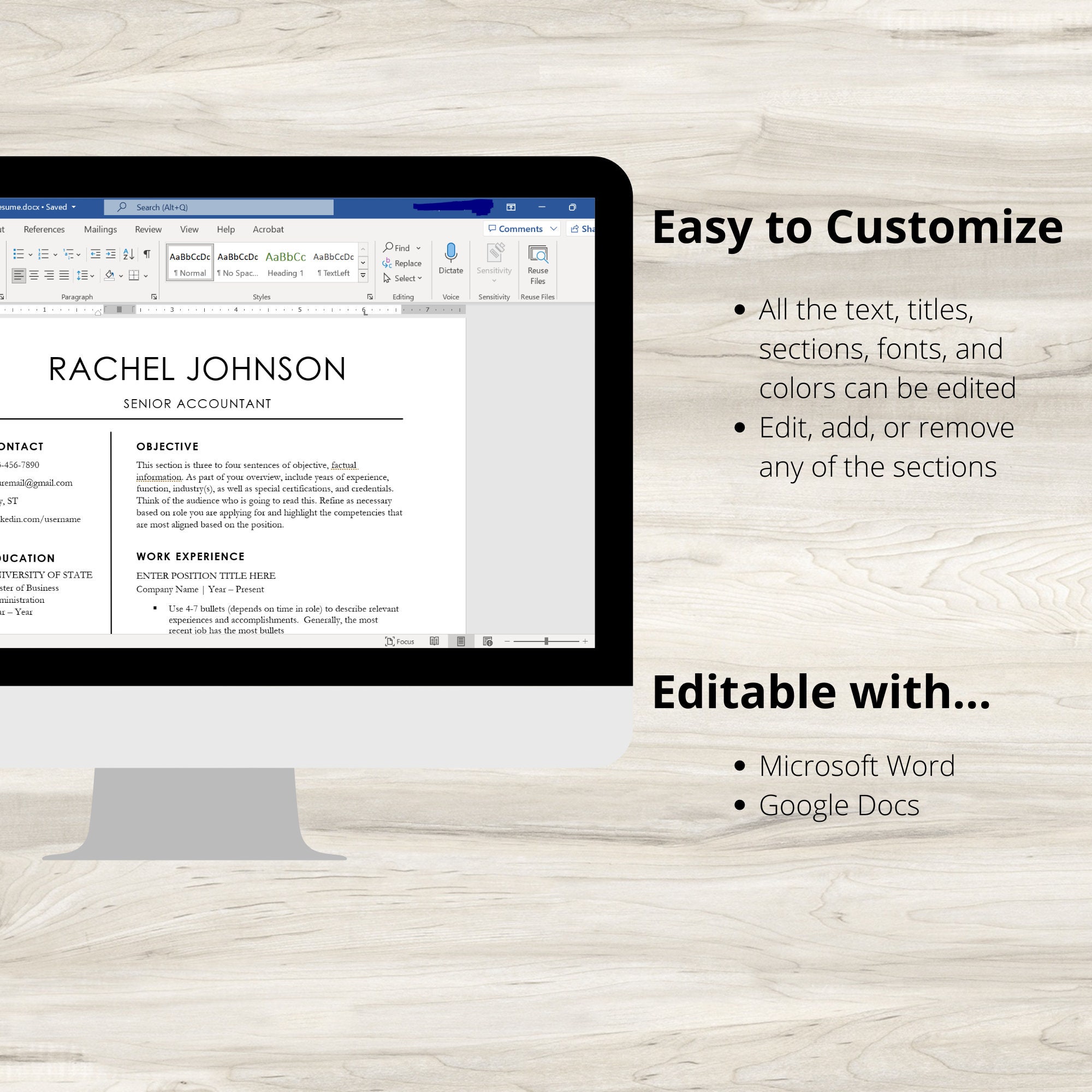 Clean Resume Template With Word and Google Docs | Professional Resume ...