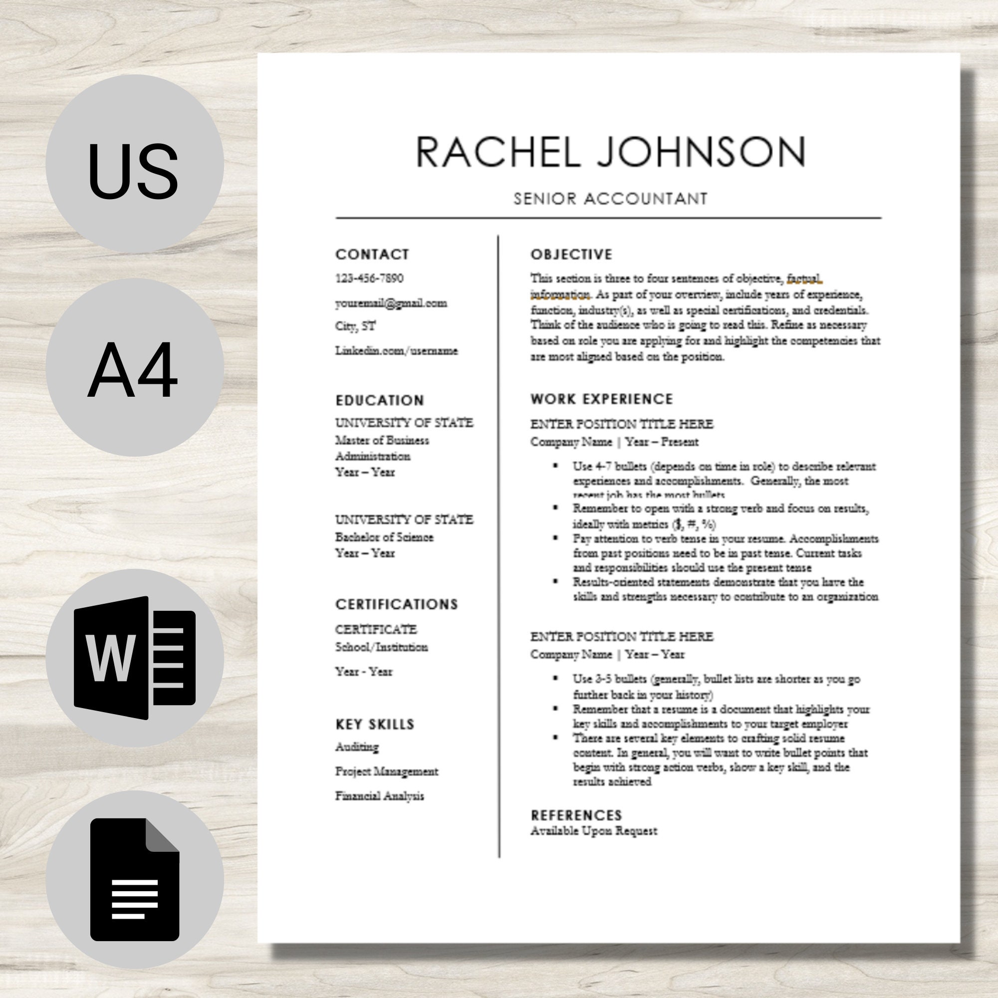 Clean Resume Template With Word and Google Docs | Professional Resume ...