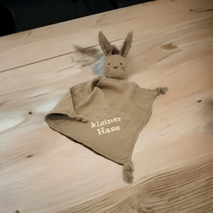 Comforter Organic Cuddly Blanket Muslin Rabbit Personalized Name Date of Birth Gift