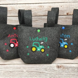 Lenkertasche personalisiert mit Namen Kinder Kinderwagen Utensilo Geschenk Filz Traktor