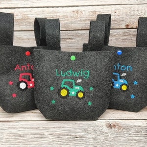 Handlebar bag personalized with name children pram Utensilo gift felt tractor