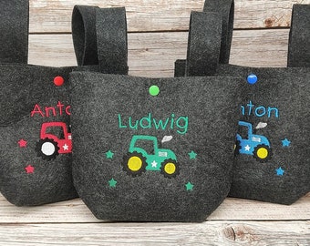 Handlebar bag personalized with name children pram Utensilo gift felt tractor