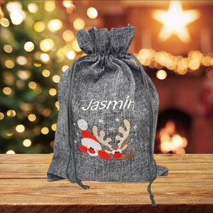 JUTE Nikolaussack Weihnachtsbeutel Täschchen bestickt personalisiert mit Namen 26x35cm Rentier und Santa